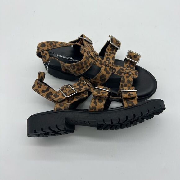 Treasure & Bond Shoes Kids' Nwob Gabrielle Strappy Sandal In Tan Leopard Print - Picture 3 of 6